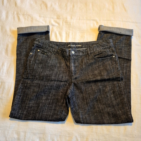 Michael Kors women's size 12 black heather raw edge jeans have stretch, VGUC - Picture 3 of 8